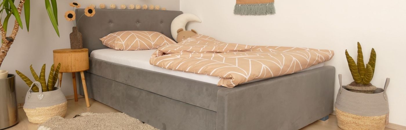 Polsterbett mit Bettkasten für Kinder in 120x200 oder 140x200cm für mehr Schlafkomfort