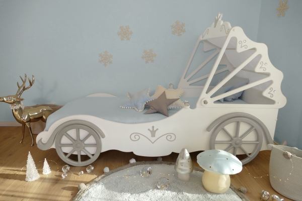 Kutschenbett weiß-silber