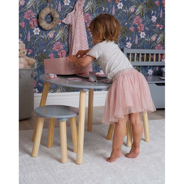 runder Kindertisch + Stühle grau