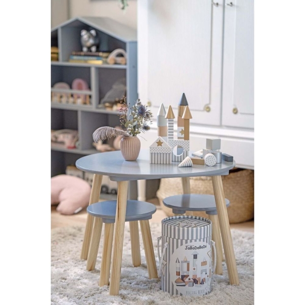 runder Kindertisch + Stühle grau