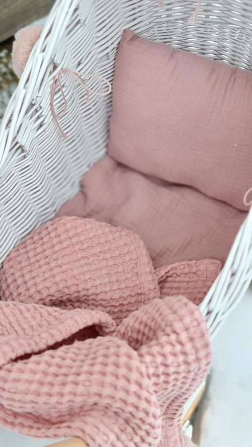 Korb Puppenwagen Weide weiß rosa
