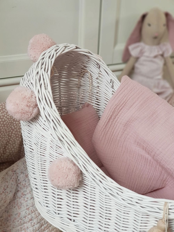Korb Puppenwagen Weide weiß hoch