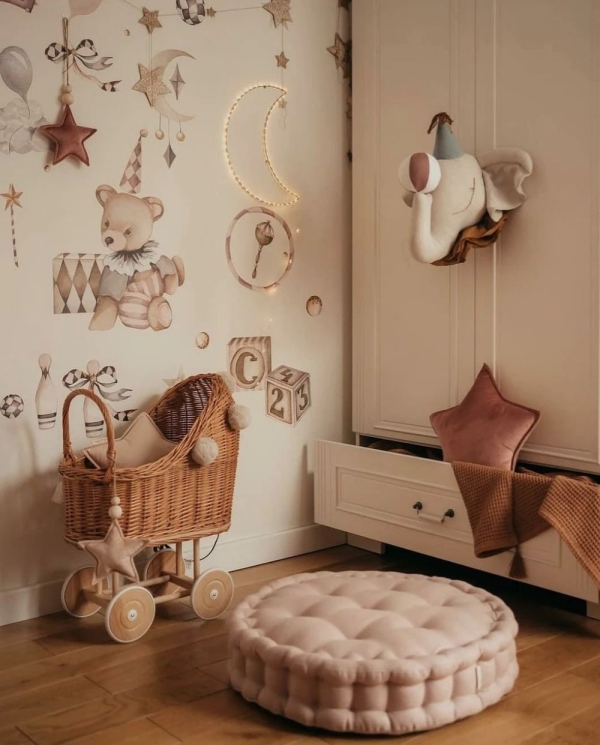 Korb Puppenwagen Weide natur hoch