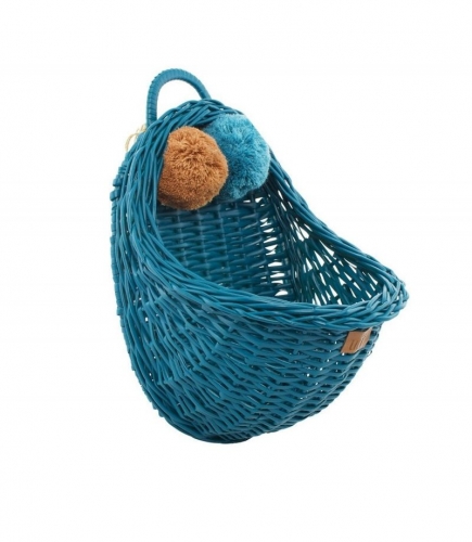 Rattan Wandkorb petrol Pompon