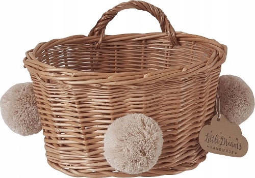 Rattan Wandkorb natur Pompon