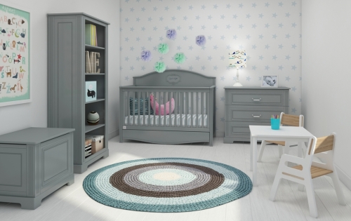Bellamy Babybett grau 70x140 inkl. Schublade und Rausfallschutz