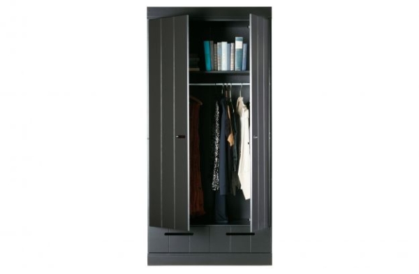 WOOOD Schrank Connect schwarz 2 türig mit Schubladen