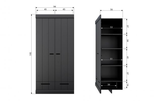 WOOOD Schrank Connect schwarz 2 türig mit Schubladen