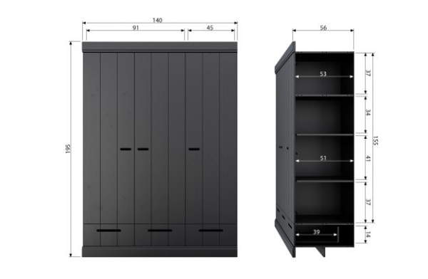 WOOOD Schrank Connect schwarz 3 türig