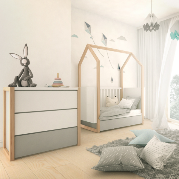 Kommode Pinette weiß-grau-natur