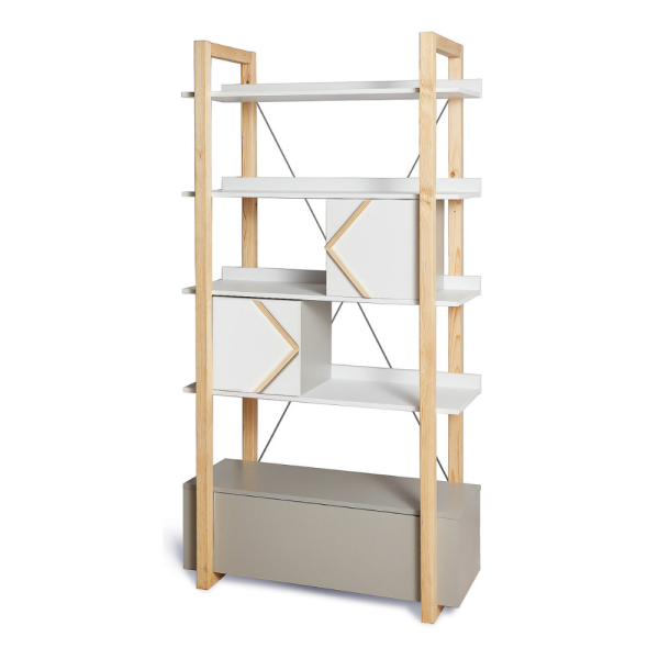 Bücherregal Pinette weiß-grau-natur