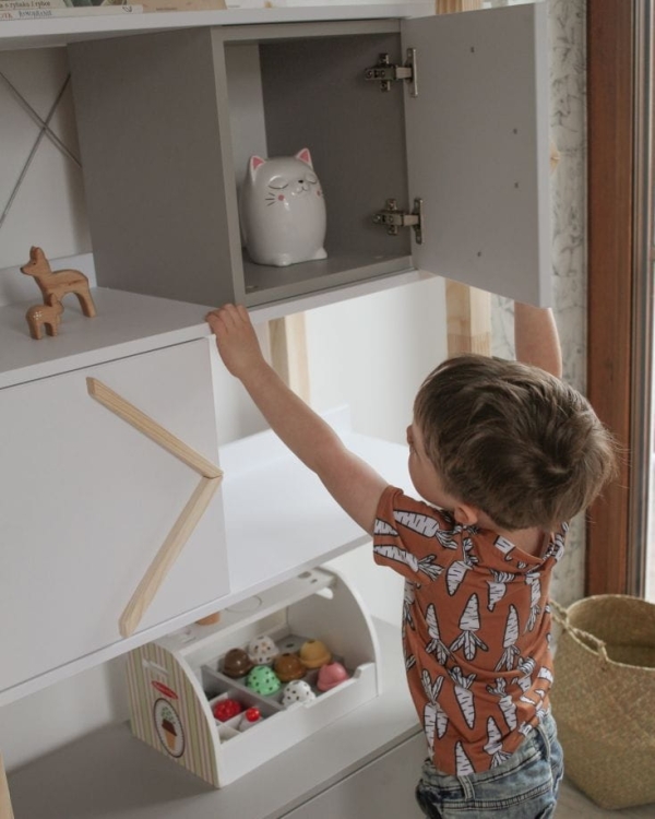 Bücherregal Pinette weiß-grau-natur