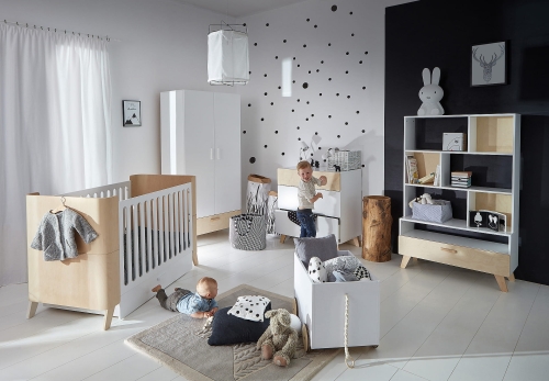 multifunktionales /mitwachsendes Babybett Hoppa weiß-natur