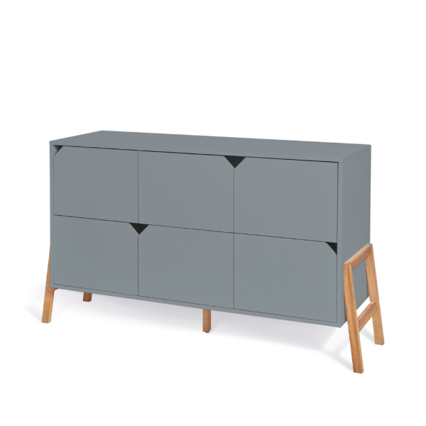 Große Kommode Lotta grau 6 Schubladen