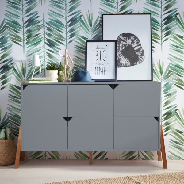 Große Kommode Lotta grau 6 Schubladen