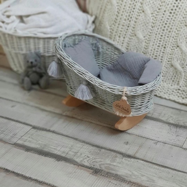Puppenwiege / Puppenbett Weide grau