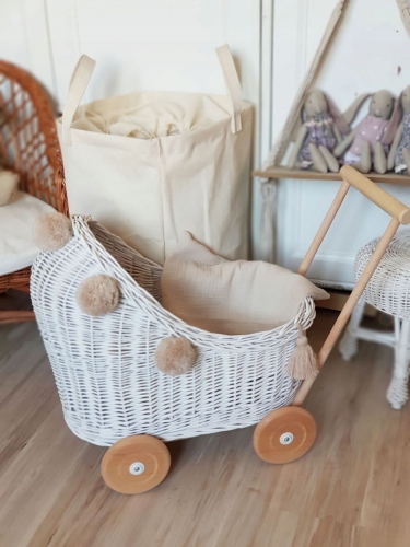 Korb Puppenwagen Weide wei beige