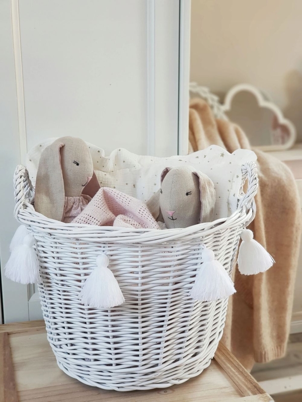 Rattan Aufbewahrungskorb rund weiß