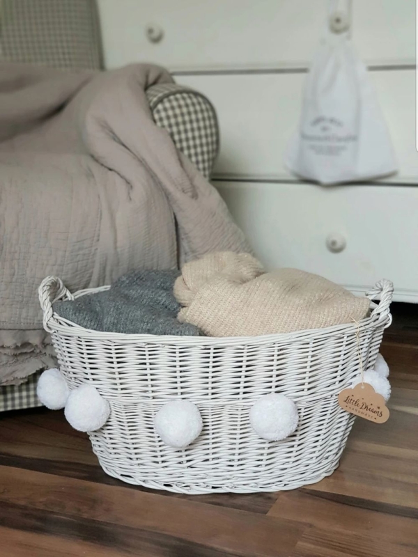 Rattan Aufbewahrungskorb oval weiß