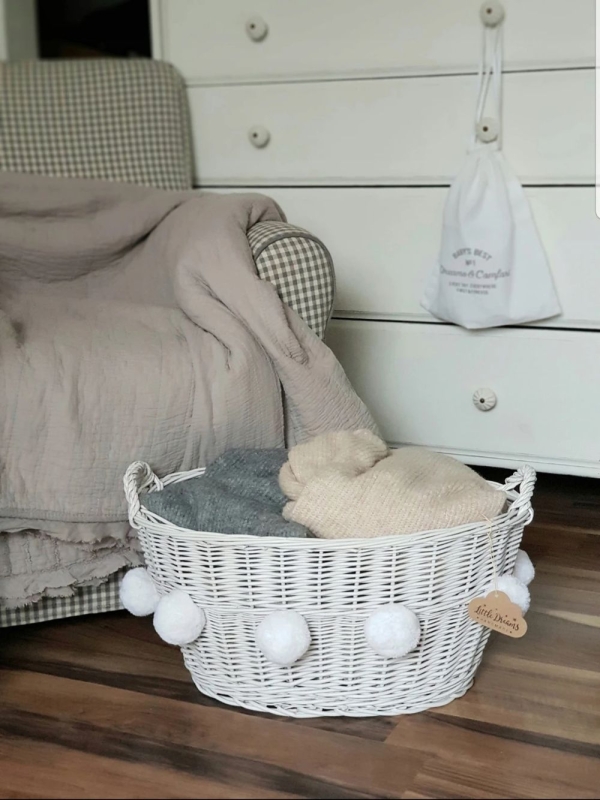 Rattan Aufbewahrungskorb oval weiß