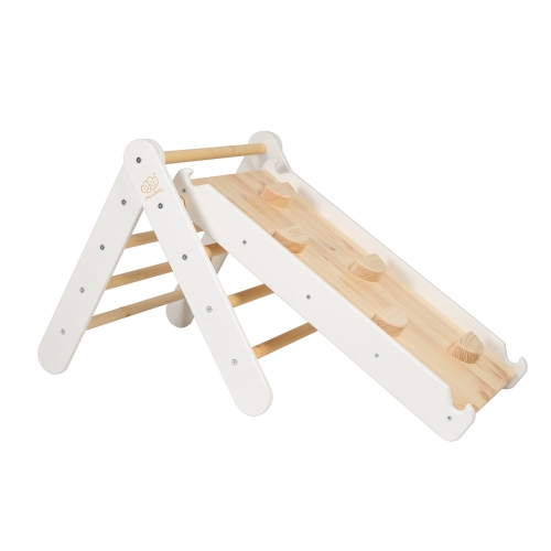 Kletterdreieck + Rutsche-Kletterwand Set Holz weiß
