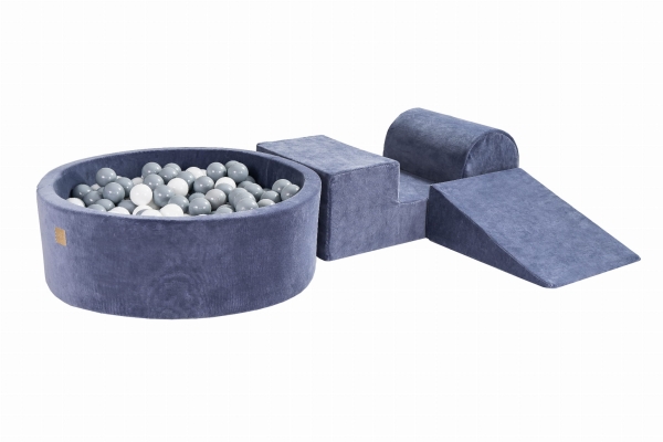 Schaumstoffbausteine + Bällebad + 200 Bälle blau-grau