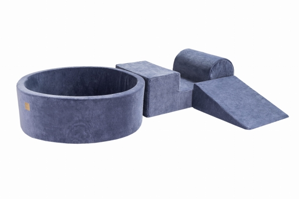 Schaumstoffbausteine + Bällebad + 200 Bälle blau-grau
