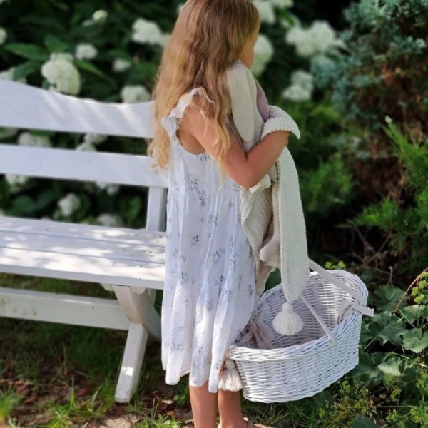 Puppentrage / Puppenkorb Weide weiß-beige