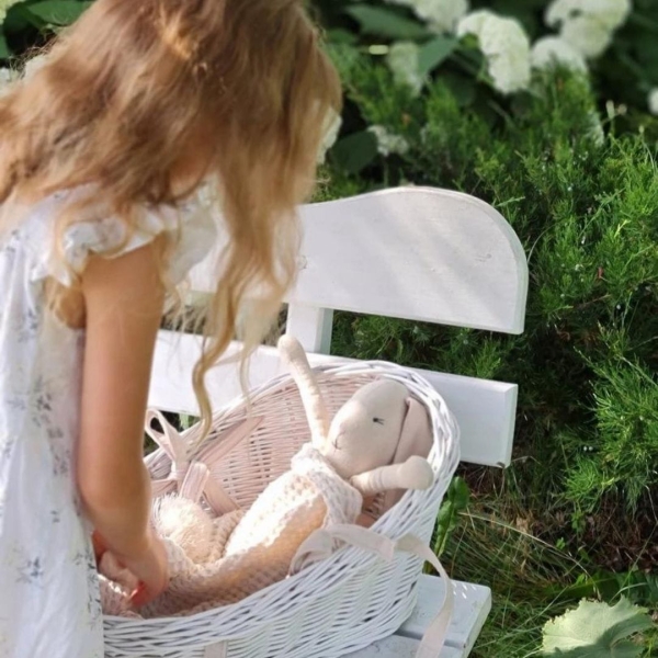 Puppentrage / Puppenkorb Weide weiß-beige