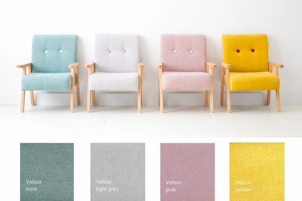 Samt Kindersessel rosa mit Armlehne