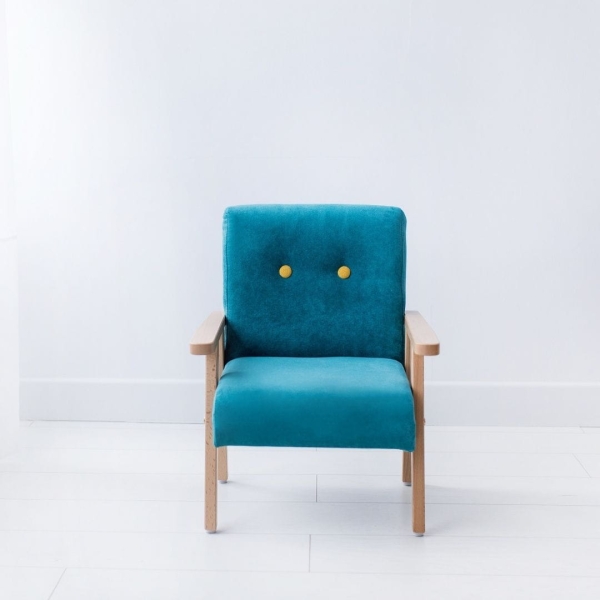 Samt Kindersessel türkis mit Armlehne