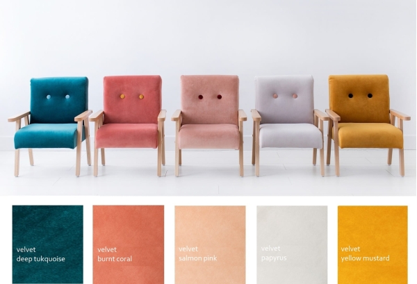 Velvet Kindersessel korallenrot mit Armlehne