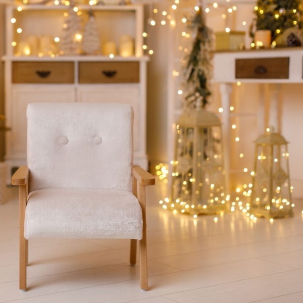 Plüsch Kindersessel weiß mit Armlehne