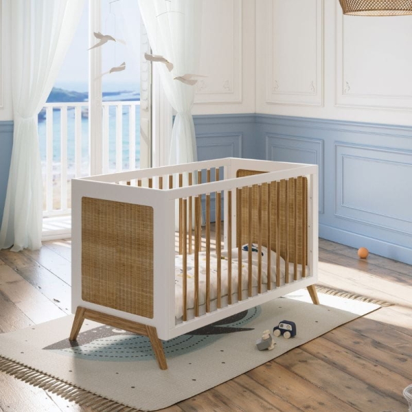 Theo Bebe Babybett Marelia Neige 60x120 weiß-Rattan