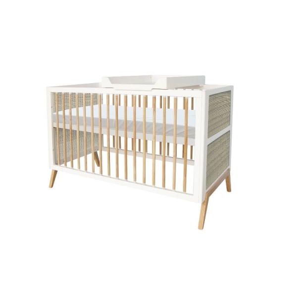 Theo Bebe Babybett Marelia Neige 70x140 weiß-Rattan