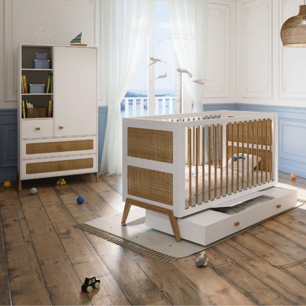 Theo Bebe Schrank Marelia Neige weiß-Rattan
