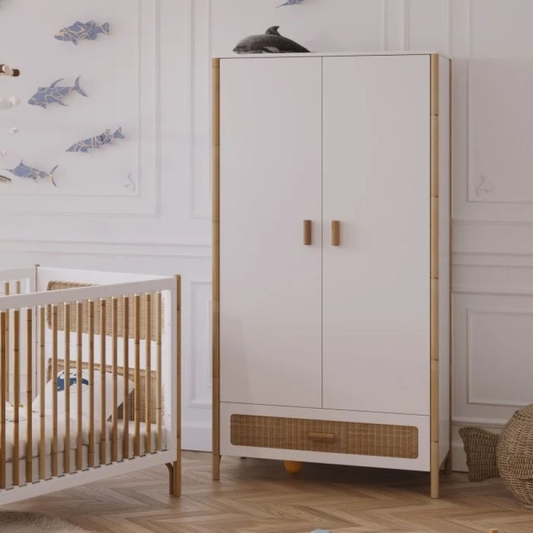 Theo Bebe Schrank Oceania Neige weiß-Rattan