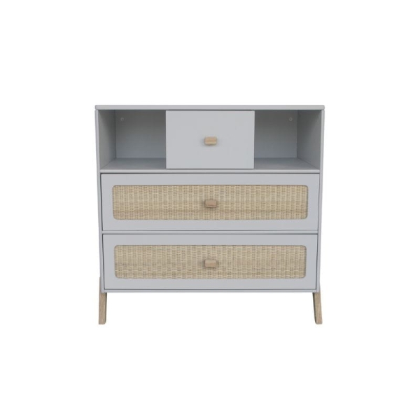 Theo Bebe Kommode Marelia Lune hellgrau-Rattan