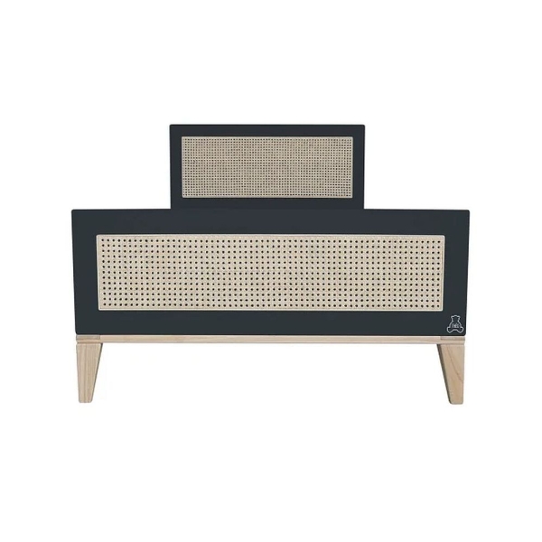 Theo Bebe Kinderbett Nami Onyx schwarz-Rattan 90x200