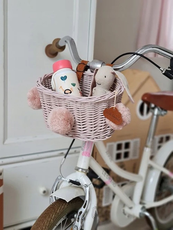 Fahrradkorb für Kinder Rattan rosa