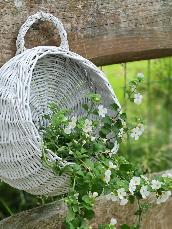 Rattan Wandkorb weiß Quasten