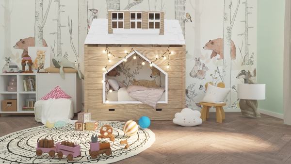 Kinderbett Haus mit Dach und Schublade