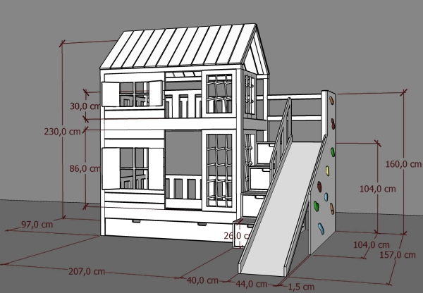 Hochbett Haus Leo mit Kletterwand
