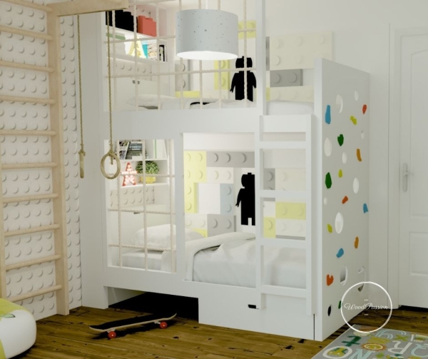 Hochbett mit Schutznetz und Regal