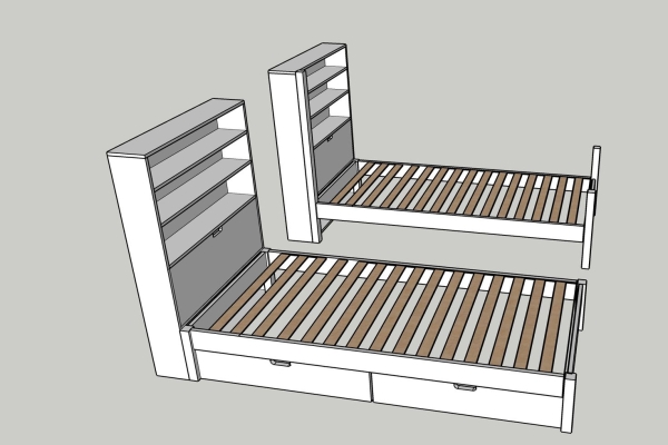 Hochbett mit Schutznetz und Regal