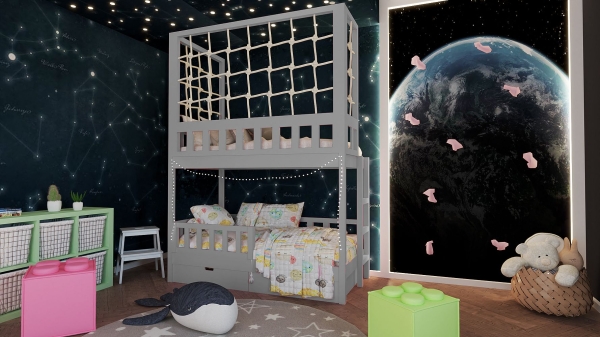 Hochbett mit Schutznetz und Leiter