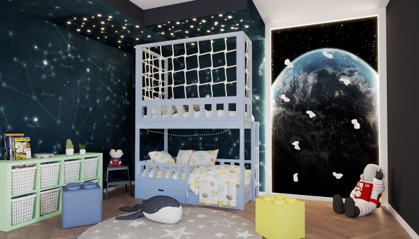 Hochbett mit Schutznetz und Leiter