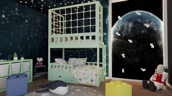 Hochbett mit Schutznetz und Leiter