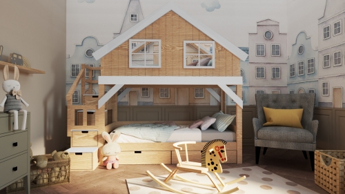 Hochbett Haus Matteo mit Treppe
