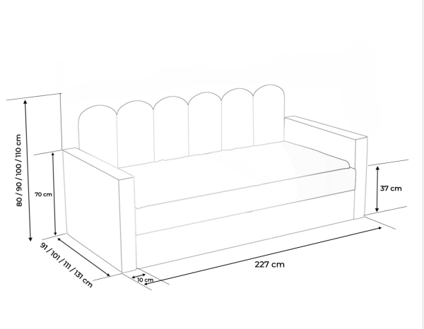 Ausziehbares Polsterbett Alia I mit Bettkasten